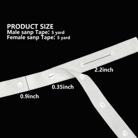 NXTOV Polyester Snap Button Trim for Baby Clothes, Fastener Press Stud Tape for Sewing DIY Accessories (White-0.75 inch x 5yd)