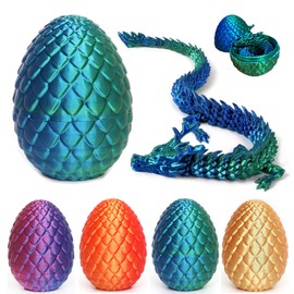 3D Printed Dragon in Egg – Articulated Crystal Dragon Egg Fidget Toy Easter for Home and Office Executive Desks Décor (Green)