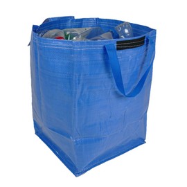 47 Litre Recycling Bag with Top Flap and Handles - Tip Strap - Laminated Wipe Clean Fabric - PREMIUM GRADE - Heavy Duty Woven PP Fabric (1 Bag, Blue)