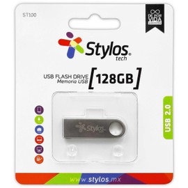 Stylos Memoria USB ST100 (STMUSB5B) Almacenamiento portátil con una Capacidad de 128GB versión USB 2.0 Sencilla y eficiente Color Plateado Amplia Capacidad.