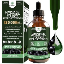 Lymphatic Drainage & Immune Defense Drops, 27-in-1 Liquid Herbal Formula with Zeolite, Activated Charcoal, Echinacea, Elderberry, Burdock, Spirulina & Chlorella, for Women & Men, 4-OZ,2-Month Supply