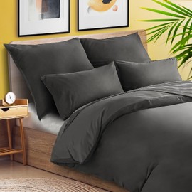 slummer Bed Linen 135 x 200 cm - Anthracite - Duvet Cover 100% Cotton - YKK Zip - Oeko-Tex Certified - Pillowcase 80 x 80 cm