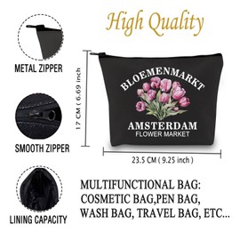 PYOUL Amsterdam Floral Cosmetic Bag Amsterdam Flower Market Makeup Bag Amsterdam Gift for Lovers, black