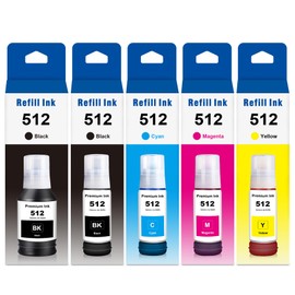 Mutikor 512 Ink Refill Bottles, Replacement for Eps 512 Ink Refill Compatible T512 Ink for Expression ET7700 ET-7700 ET7750 ET-7750 Printers (5-Pack, Black/Photo Black/Cyan/Magenta/Yellow)