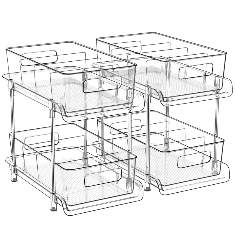 HIHEGD HIHEGD 2-Tier Bathroom Organizer with Dividers, Clear Under Sink