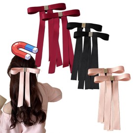 6 PCS Magnetic Bow Hair Clips for Women - Small Magnetic Hair Clips Bow with Mini Butterfly Design,Ribbon Bows for Hair,Strong Hold No-Slip Hair Ribbon Ponytail Holder Accessories for Women