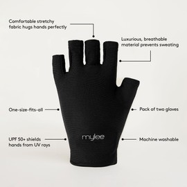 MYLEE UV Reduction Gloves for Gel Nails – Pack of Two Black Fingerless Nail Gloves with UPF 50+ High-tech UV Protection to Shield Skin During Gel Manicures with Nail Lamp