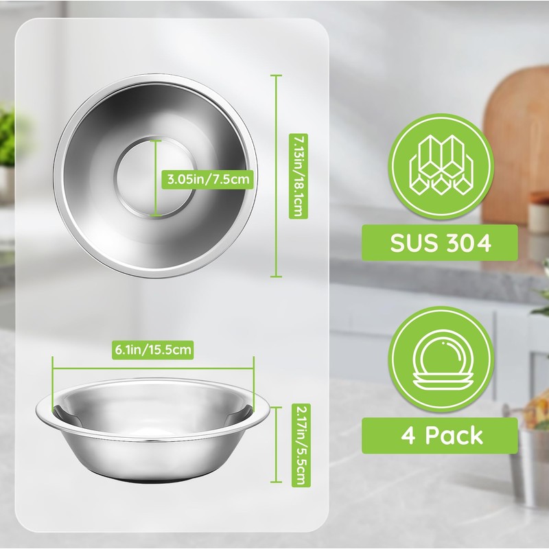 Offiper 304(18/8) Stainless Steel Mixing Bowls for Kitchen, 4 Pack