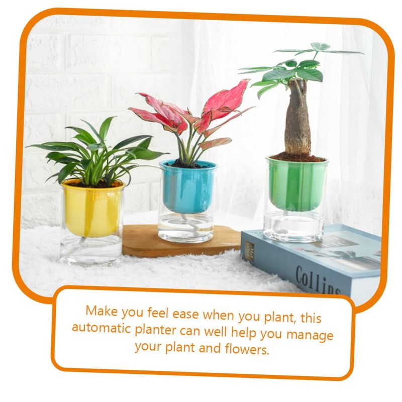 Kisangel Lazy Self Watering Flower Pots 3 Pack Round Glass-Like