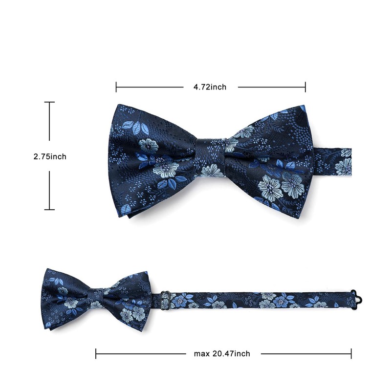 HISDERN Pre-Tie Solid Paisley Bow Tie Pocket Sqaure Men's Bowties