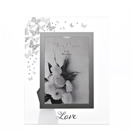 Widdop Love Glass Photo Frame with Butterflies and Diamantes - 4''x6''
