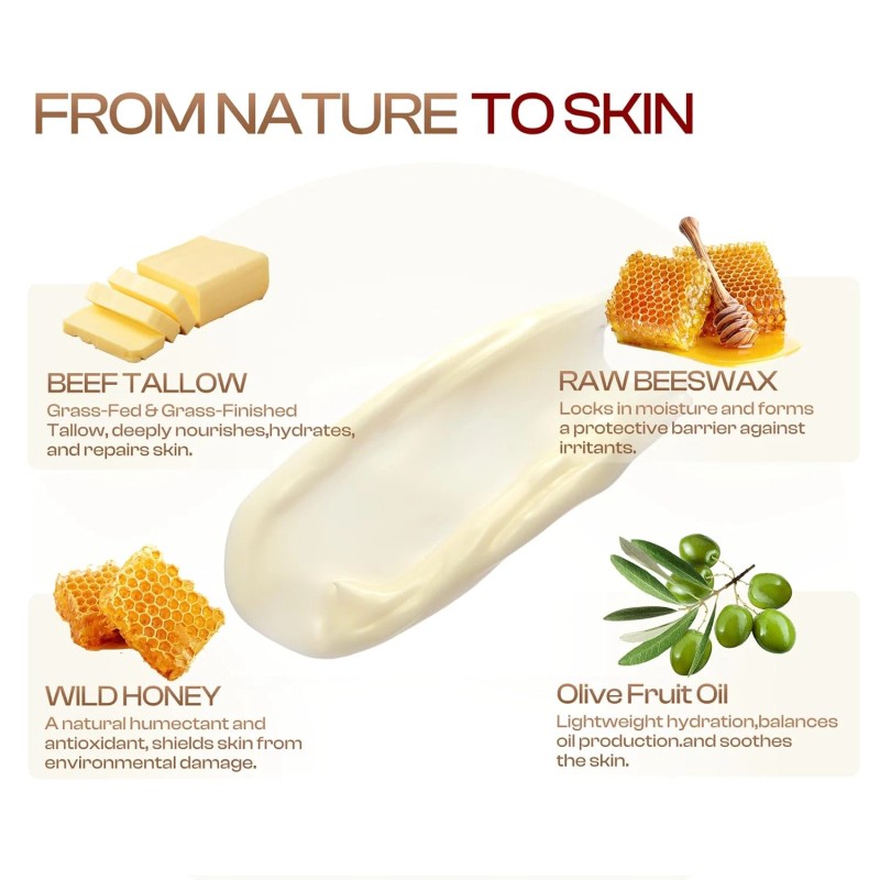 Organic Grass-Fed Beef Tallow & Honey Balm – Handmade Face