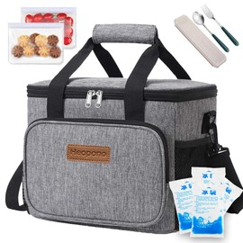 Bolsa de Almuerzo,Nevera Portatil para Alimentos Frutas,Tela Oxford Prueba de Goteo,Con cubiertos,4 bolsas de hielo y 2 bolsas de aperitivos,Genial para Playa,Picnic,Camping,para hombre y mujer (gris)
