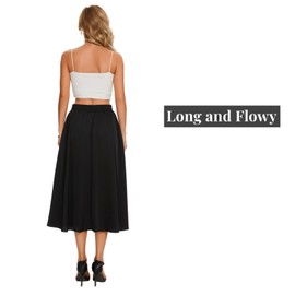 Abaadlw Maxi Skirts for Women with Pockets Long Midi Length Casual Skirt for Beach Party Holiday Solid Black