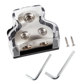 NuIth 2 Way Zine-Alloy Power Distribution Block, 0/2/4 Gauge in 4/8 Gauge Out Auto Car Audio Distribution Connecting Block, 2 Way Ground Distribution Block for Audio Amplifier Splitter, 1PC