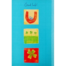 Good Luck Greeting Card with Horseshoe and Four Leaf Clovers -"Hope it all goes just the way you want it to!"