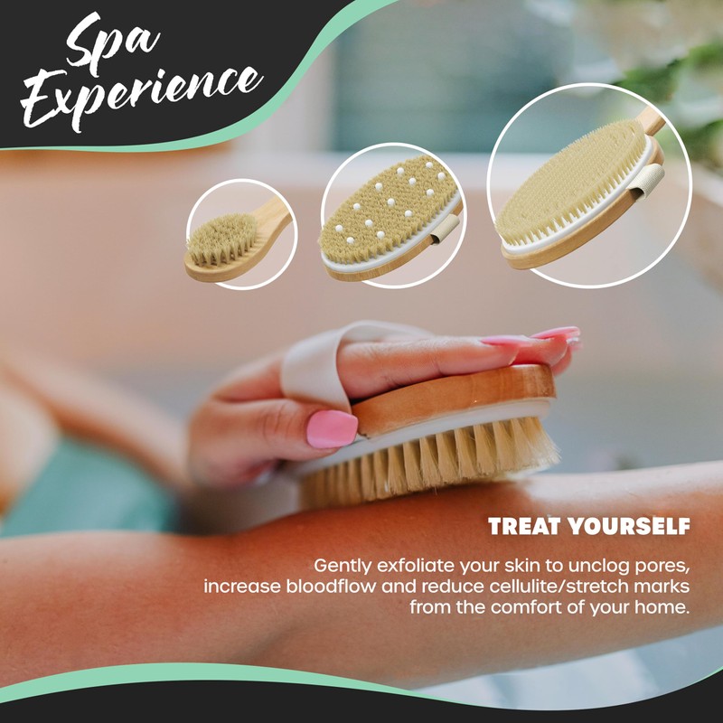 Nevlers Natural Boar Bristle Dry Brushing Body Brush 4-Piece Massage