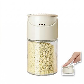 3.4 oz Table Salt Dispenser - Smart Seasoning Quantitative Shaker, Dual Spout Sugar Dispenser - Beige Glass