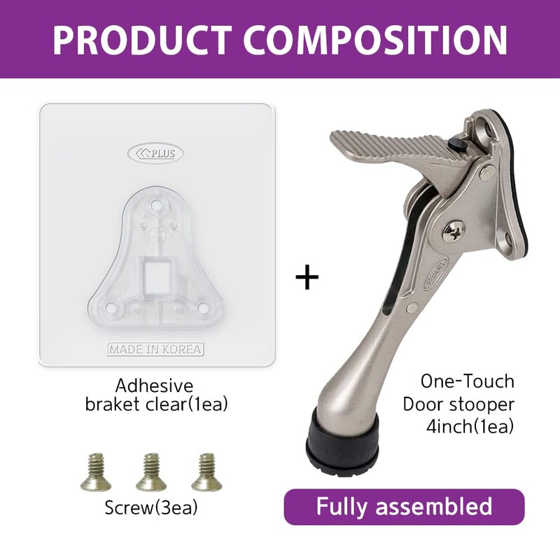 Door Stopper with Adhesive Bracket Stickers, No Drilling or Tools
