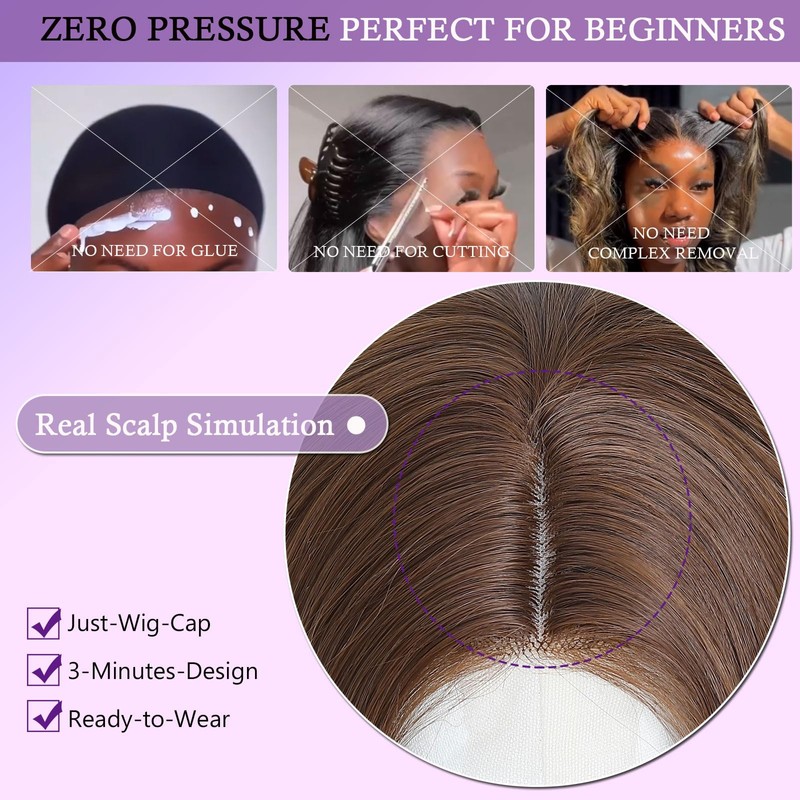 Brown Highlight Lace Front Wig 24 Inch Long Wavy Synthetic