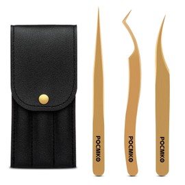 POCMKO High Precision Lash Tweezers Set, 3 PCS Eyelash Extension Tweezers for Classic Individual and Volume Lash Extensions, Complete with Storage Case