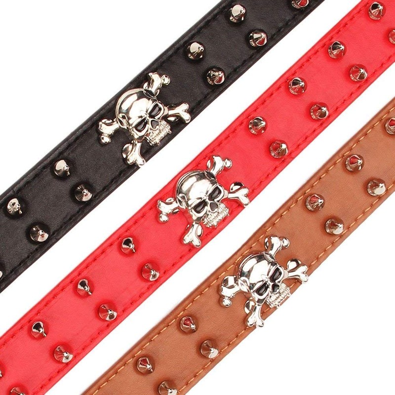 Bbmmayy Spiked Leather Dog Collar, 2 Rows Bullet Rivets Studded