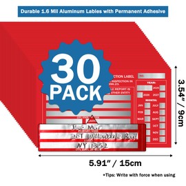PUNCHMAN 30 Pack Red Aluminum Self-Adhesive Labels - Permanent Organizational Tags for Office, Inventory, Asset Management | 6" X 3.5" Durable Adhesive Labels