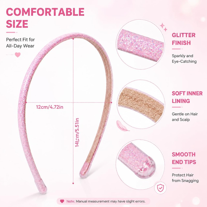 6 Pack Thin Glitter Headbands for Girls, Sparkly Sequin Toddler