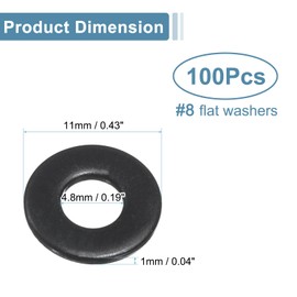 sourcing map 100 Pcs #8 Stainless Steel Flat Washers, 4.8mm ID x 11mm OD x 1mm Thick Black Zinc Plated Metal Washers for Screws and Bolts