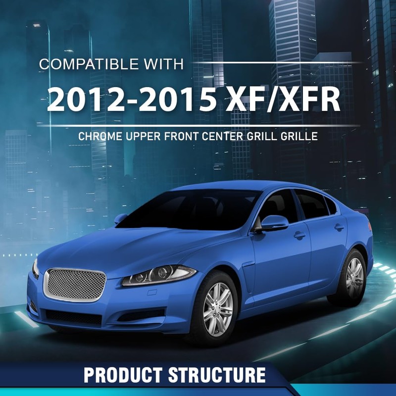 PIT66 Upper Front Mesh Grille W/Emblem Compatible with Jaguar XF