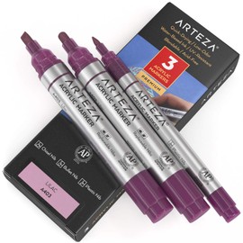 ARTEZA Acrylic Paint Markers, Pack of 3, A401 Lilac, 1 Thin and 2 Thick, Chisel + Bullet Nib, Paint Pens for Canvas, Rock, Glass, Wood