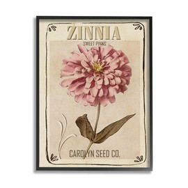 Stupell Industries Sweet Pink Zinnia Florals Vintage Seed Packet, Designed by Studio W Black Framed Wall Art, 11 x 14, Tan