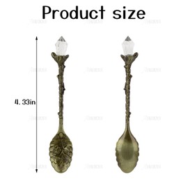 AUEAR, Retro Crystal Antique Alloy Spoon Coffee Tea Dessert Mini Ice Cream Decorative Spoons Set for Home Office (5 Pack)