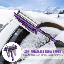 Nuovoware 60" Ice Scraper and Extendable Snow Brush for Car Windshield, 5 in 1 Adjustable Snow Removal Tools with 270° Pivoting Brush Head for Car Auto Truck SUV, Purple