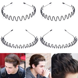 4 PCS Diadema Hombre Diademas de Metal Onduladas con Resorte para El pelo Unisex para Hombres y Mujeres Accesorio para El pelo Antideslizante Color Negro