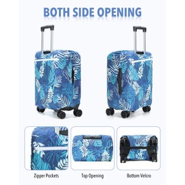Lekesky Luggage Covers for Suitcase TSA Approved, Fits 26-28 Inch Elastic Washable Suit Case Protector with Back Zipper Pocket for Travel, (Rainforest, L)