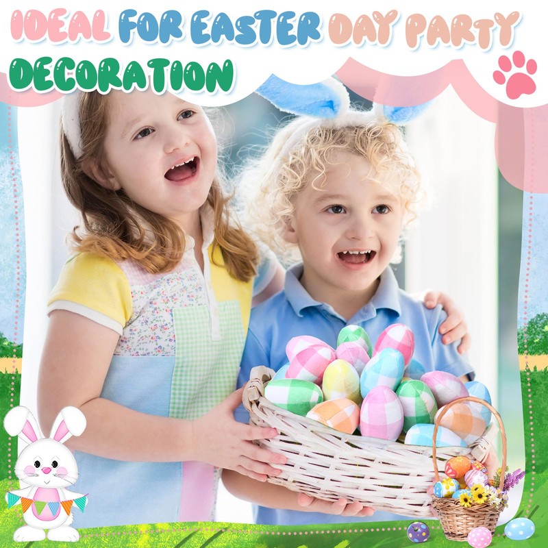 Leyndo 24pcs Pastel Plaid Plush Easter Egg Toys for Medium