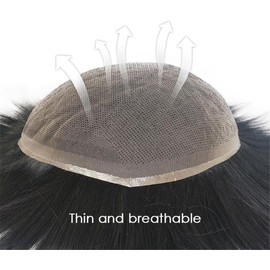 Sistema de reemplazo de cabello humano con base de encaje completo for hombres, tupé de línea de cabello natural, cabello liso.(7x9)