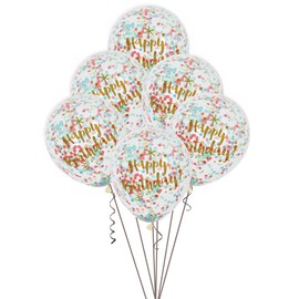Unique Party 58225 - Foil Glitzy Gold Happy Birthday Confetti Balloons, Pack of 6