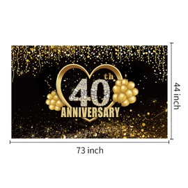 Yoaokiy Happy 40Th Anniversary Banner Telón De Fondo Decoraciones, Large 40 Wedding Anniversary Background Sign Decor, Black Gold 40 Year Anniversary Photography Photo Props Suministros para Fiestas