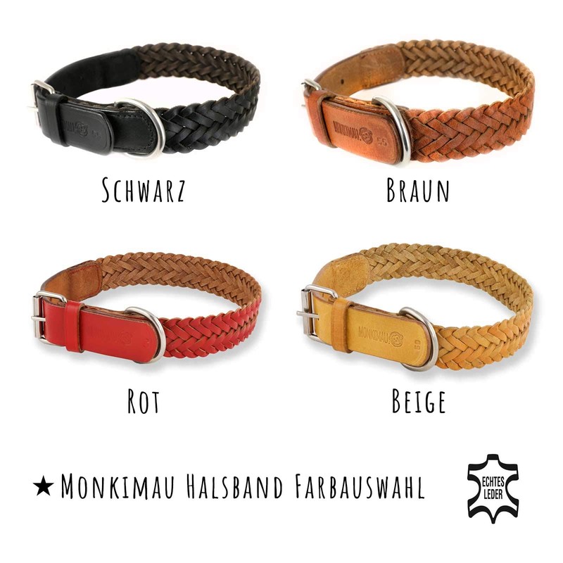 MONKIMAU Dog Collar Braided Genuine Leather Adjustable Length 45-53 cm