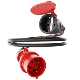 NWP Adapter 1.5 m 16 A 400 V Plug High Current to 230 V Schuko Coupling – IP44 3 x 2.5 mm² Rubber Hose Cable