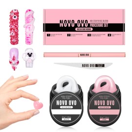 NOVO OVO Upgraded NON-STICKY Polygel Solution Procedure Set, White and Pink non-sticky Poly Gel, Dual-Ended Nail Pen, Extra Slim Nail File, Easy to Use Together with Toe or Hand Nail Dual Forms