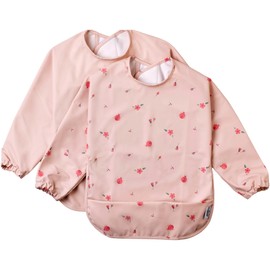 BABATÉ Kids - Bib with sleeves, baby bib, waterproof baby bib, full body bib, baby bib, bib with sleeves, washable bib baby, bib with sleeves, Pink Ladybug