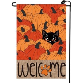 Pumpkins Black Cat Welcome Fall Garden Flag 12x18 Inch Vertical Double Sided Thanksgiving Small Flags Farmhouse Outside Decoration For Yard QJ66