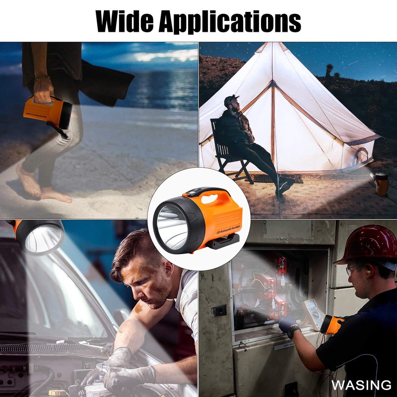 WASING 10 Watt 1000 Lumens LED Rechargeable Spotlight Flashlight