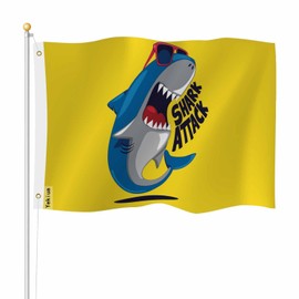 Yekiua Shark Flag 3X5 Ft Outdoor Cool Cartoon Big Fish Attack With Sunglasses Premium Strongest Longest Lasting Flag Vivid Color With Brass Grommets Yellow Blue