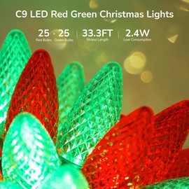 DEWENWILS C9 Christmas Lights Outdoor, 33.3ft 50LED Christmas Tree Lights, Waterproof, Big Christmas Lights, Extendable for Wedding Party Christmas Decoration, Green Wire, Red & Green, UL Listed