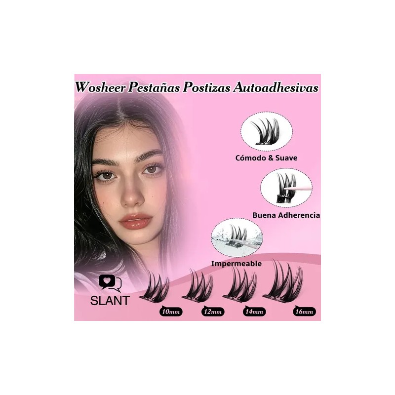 Wosheer Pestañas Postizas Autoadhesivas Sin Pegamento 10-16mm longitud mixta curva