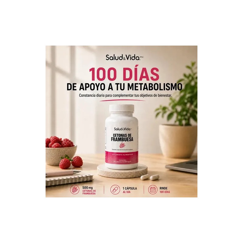 Cetonas de Frambuesa 500 mg | 100 Cápsulas | Salud&Vida